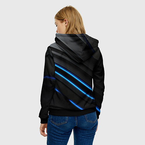 Женская толстовка Синие неоновые линии на черном / 3D-Черный – фото 4