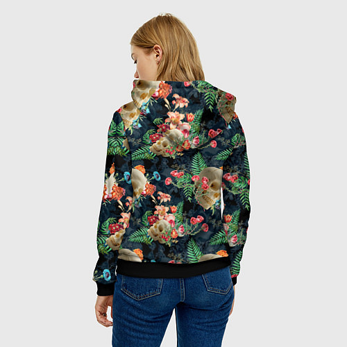 Женская толстовка Узор из черепов с цветами и листьями / 3D-Черный – фото 4