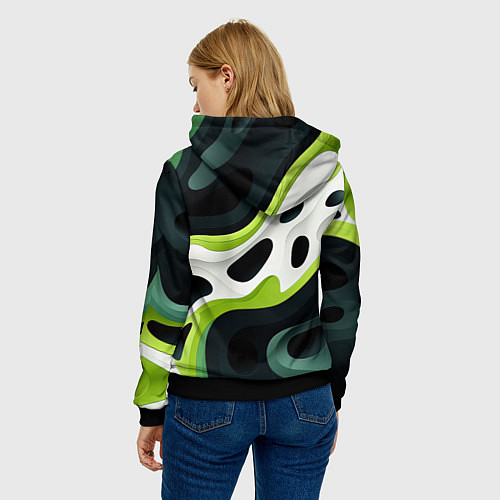 Женская толстовка Белая вязкая текстура на зеленой / 3D-Черный – фото 4