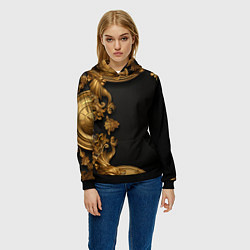 Толстовка-худи женская Золотые объемные узоры, цвет: 3D-черный — фото 2