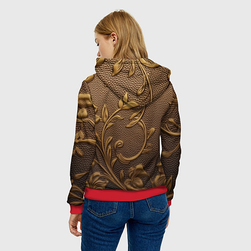 Женская толстовка Золотые объемные узоры абстракт / 3D-Красный – фото 4