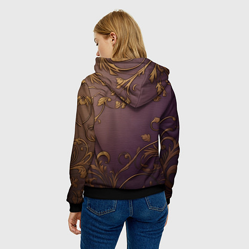 Женская толстовка Золотистые узоры на фиолетовом фоне / 3D-Черный – фото 4