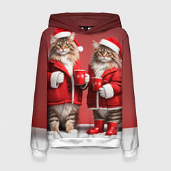 Женская толстовка С новым котом - два кота в костюмах Санты