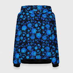 Женская толстовка Новогодняя гжельская роспись чёрный фон