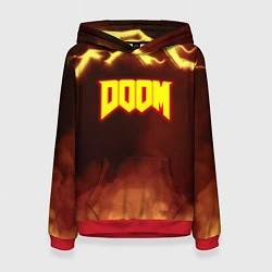 Толстовка-худи женская Doom storm огненное лого, цвет: 3D-красный