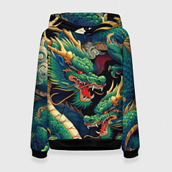 Толстовка-худи женская Два Японских дракона - ирезуми, цвет: 3D-черный