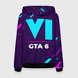 Женская толстовка Символ GTA 6 в неоновых цветах на темном фоне