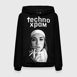 Женская толстовка Techno храм монашка курит сигарету