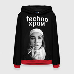 Женская толстовка Techno храм монашка курит сигарету