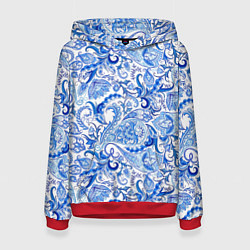 Женская толстовка Гжельская роспись на белом фоне