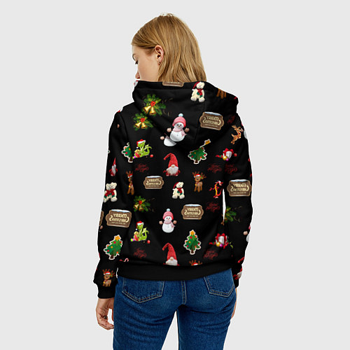 Женская толстовка Много новогодних игрушек / 3D-Черный – фото 4
