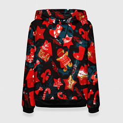 Женская толстовка Рождественские узоры красные