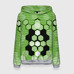 Толстовка-худи женская Зелёная кибер броня hexagons, цвет: 3D-меланж