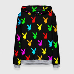 Толстовка-худи женская Playboy pattern неон, цвет: 3D-меланж