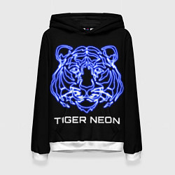 Толстовка-худи женская Tiger neon art, цвет: 3D-белый