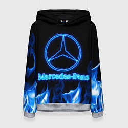 Толстовка-худи женская Mercedes-benz blue neon, цвет: 3D-меланж