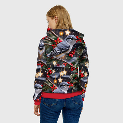 Женская толстовка Рождественская птица пересмешник / 3D-Красный – фото 4