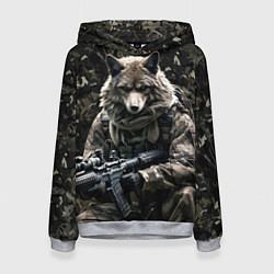 Женская толстовка Волк солдат в камуфляже