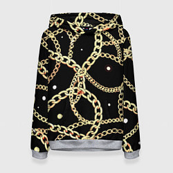 Женская толстовка Золотые цепи на черном - ювелирные украшения патте