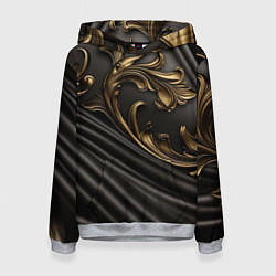 Толстовка-худи женская Объемные золотые узоры на черной ткани лепнина, цвет: 3D-меланж