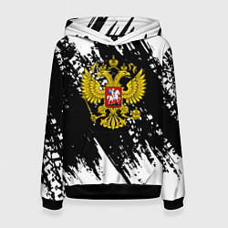 Толстовка-худи женская Герб рф краски штрихи, цвет: 3D-черный