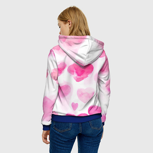 Женская толстовка Акварельные розовые сердечки / 3D-Синий – фото 4
