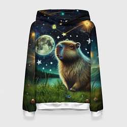 Женская толстовка Капибара прогулки в полнолуние