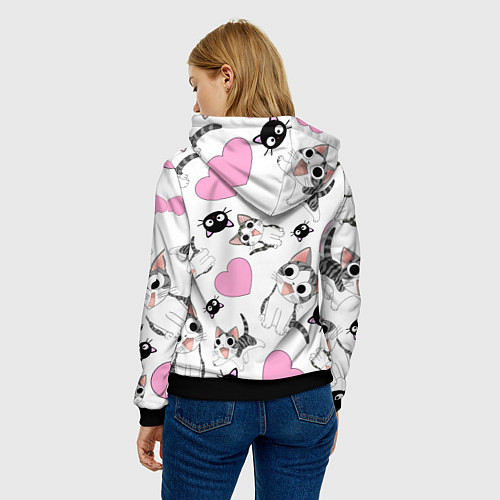 Женская толстовка Влюблённый котик аниме и сердечки / 3D-Черный – фото 4