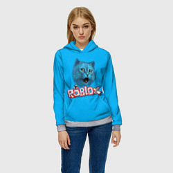 Толстовка-худи женская Roblox синий кот, цвет: 3D-меланж — фото 2
