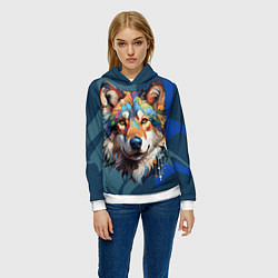 Толстовка-худи женская Очень красивый волк, цвет: 3D-белый — фото 2