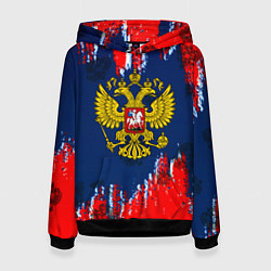Толстовка-худи женская Россия краски герб, цвет: 3D-черный