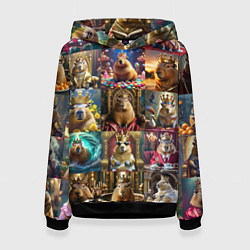 Женская толстовка Коллаж много капибар в короне