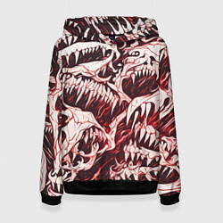 Женская толстовка Белые клыки на красном фоне