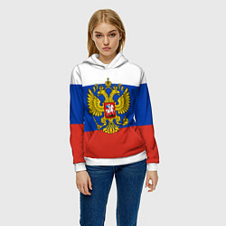 Толстовка-худи женская Флаг России с гербом, цвет: 3D-белый — фото 2