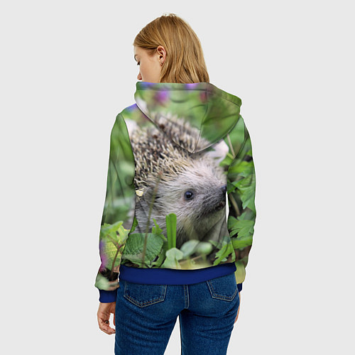 Женская толстовка Лесной ёжик в траве / 3D-Синий – фото 4