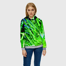 Толстовка-худи женская Зелёные энергетические линии, цвет: 3D-меланж — фото 2