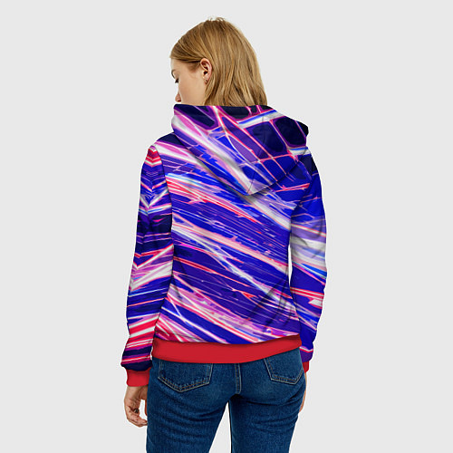 Женская толстовка Белые и красные линии на синем фоне / 3D-Красный – фото 4