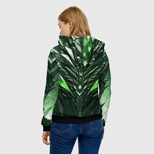 Женская толстовка Зелёные кристаллы и камень / 3D-Черный – фото 4
