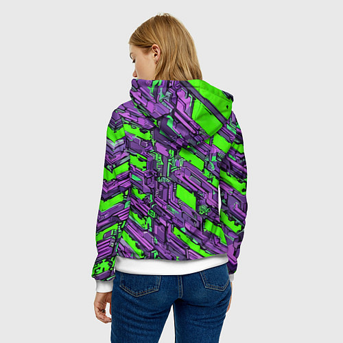 Женская толстовка Фиолетовые фрагменты на зелёном фоне / 3D-Белый – фото 4