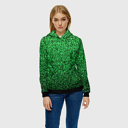 Толстовка-худи женская Мелкая мозаика зелёный градиент, цвет: 3D-черный — фото 2