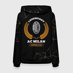 Толстовка-худи женская Лого AC Milan и надпись legendary football club на, цвет: 3D-черный