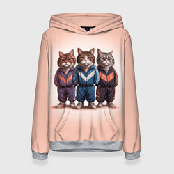 Толстовка-худи женская Три полосатых кота в спортивных костюмах пацана, цвет: 3D-меланж