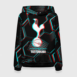 Толстовка-худи женская Tottenham FC в стиле glitch на темном фоне, цвет: 3D-черный