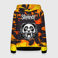 Толстовка-худи женская Slipknot рок панда и огонь, цвет: 3D-черный