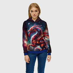 Толстовка-худи женская Красный космический дракон, цвет: 3D-синий — фото 2
