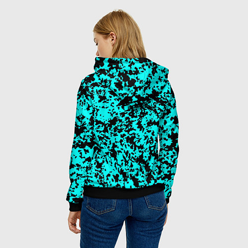 Женская толстовка Пятнистый яркий чёрно-голубой / 3D-Черный – фото 4