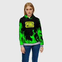 Толстовка-худи женская PUBG кислотное лого огненный стиль, цвет: 3D-меланж — фото 2