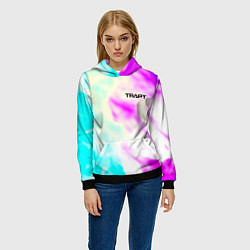 Толстовка-худи женская Trapt текстура градиент неоновые краски, цвет: 3D-черный — фото 2