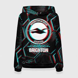 Толстовка-худи женская Brighton FC в стиле glitch на темном фоне, цвет: 3D-черный