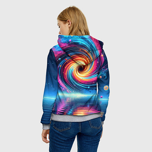 Женская толстовка Неоновая космическая абстракция - нейросеть / 3D-Меланж – фото 4